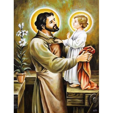 Obraz ręcznie malowany religijny 60x90cm Św. Józef z Jezusem