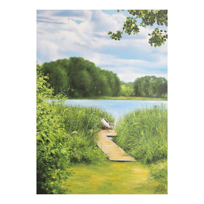  Obraz ręcznie malowany na płótnie 50x70cm Widok na jezioro