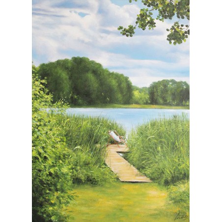  Obraz ręcznie malowany na płótnie 50x70cm Widok na jezioro