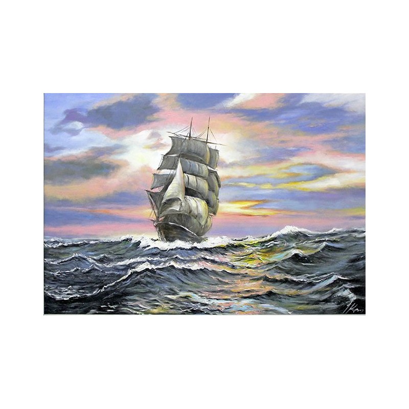  Obraz olejny ręcznie malowany statek na morzu 50x70cm