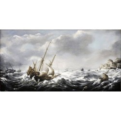  Obraz ręcznie malowany 80x160cm Jan Porcellis Sztorm przy skalistym wybrzeżu
