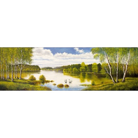 Obraz ręcznie malowany 70x230cm Strumień w lesie Pejzaż