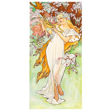  Obraz olejny ręcznie malowany Alfons Mucha Wiosna 45x90cm