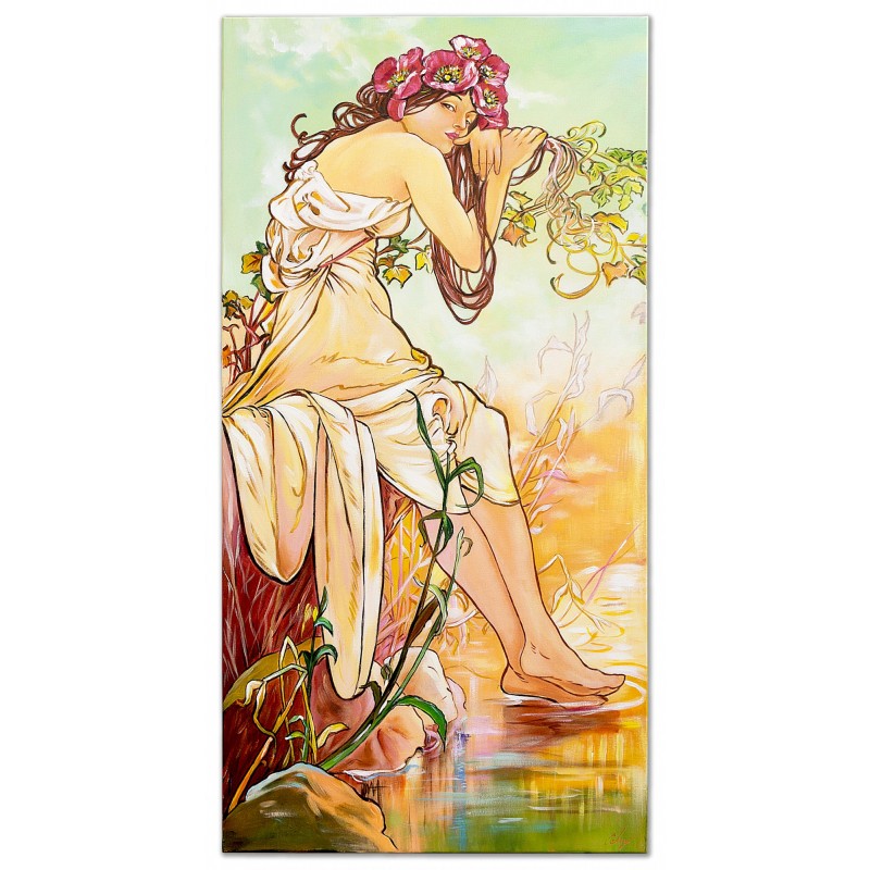  Obraz olejny ręcznie malowany Alfons Mucha Lato 45x90cm