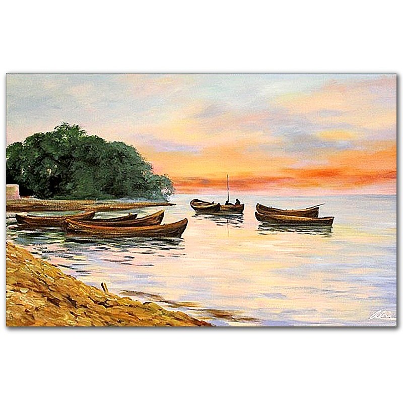  Obraz ręcznie malowany Łodzie rybackie 120x180cm