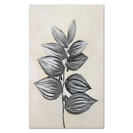  Obraz na płótnie ręcznie malowany czarno-biały 115x195cm Listki