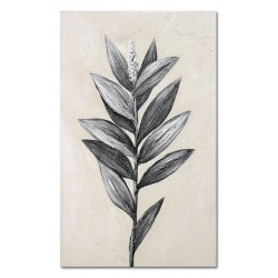  Obraz na płótnie ręcznie malowany czarno-biały 115x195cm Listki