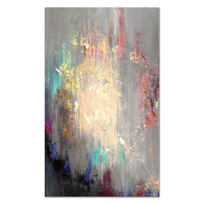 Obraz olejny ręcznie malowany 115x195cm Złoto i tęcza