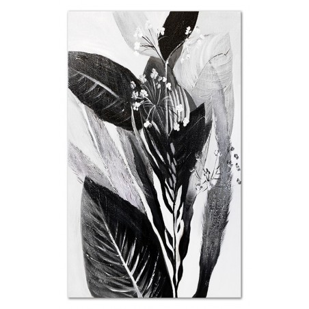  Obraz na płótnie ręcznie malowany czarno-biały 115x195cm Liście