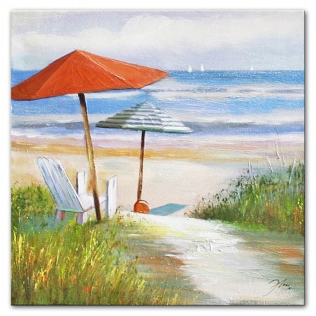  Obraz olejny ręcznie malowany Sielanka na plaży 30x30cm