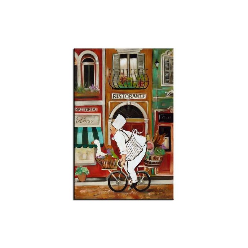  Obraz olejny ręcznie malowany na płótnie 60x90cm miejski kucharek