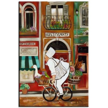 Obraz olejny ręcznie malowany na płótnie 60x90cm miejski kucharek