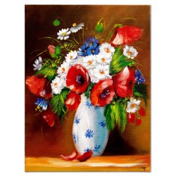  Obraz malowany Czerwone maki i stokrotki w wazonie 50x70cm
