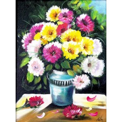  Obraz olejny ręcznie malowany 30x40cm Zielony wazon na słońcu