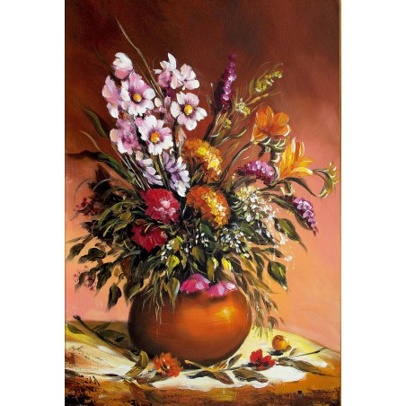  Obraz ręcznie malowany Polne kwiaty w glinianym wazonie 80x120cm