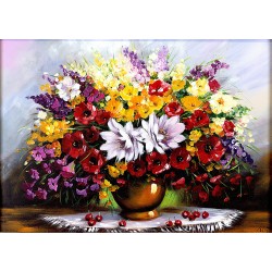  Obraz z Bukietem Kwiatów olejny ręcznie malowany 60x90 cm