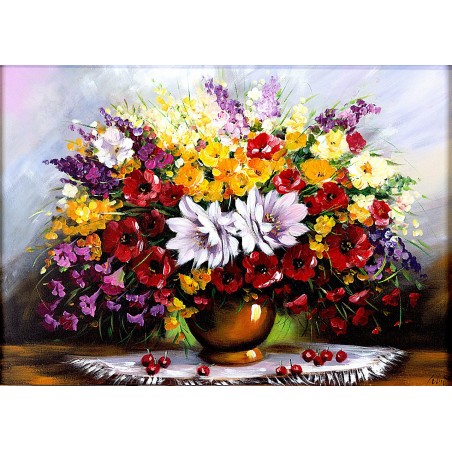  Obraz z Bukietem Kwiatów olejny ręcznie malowany 60x90 cm