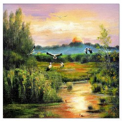 Obraz ręcznie malowany Bociany 90x90cm