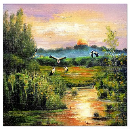 Obraz ręcznie malowany Bociany 90x90cm