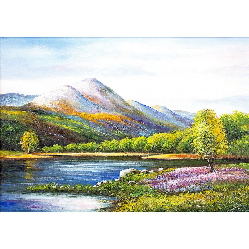  Obraz olejny ręcznie malowany 50x70cm Pejzaż górski z jeziorem