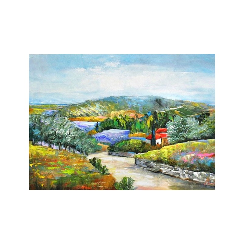  Obraz olejny ręcznie malowany 50x70cm Pejzaż z kwitnącymi łąkami