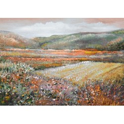  Obraz olejny ręcznie malowany 50x70cm Pejzaż z kwitnącymi łąkami