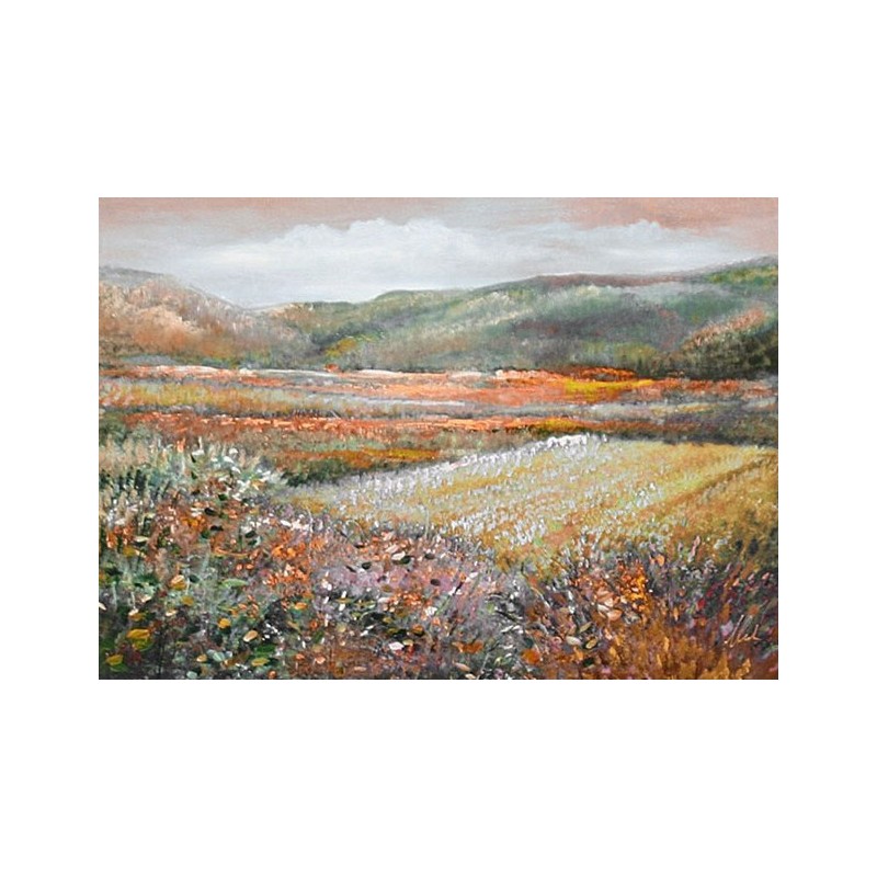  Obraz olejny ręcznie malowany 50x70cm Pejzaż z kwitnącymi łąkami