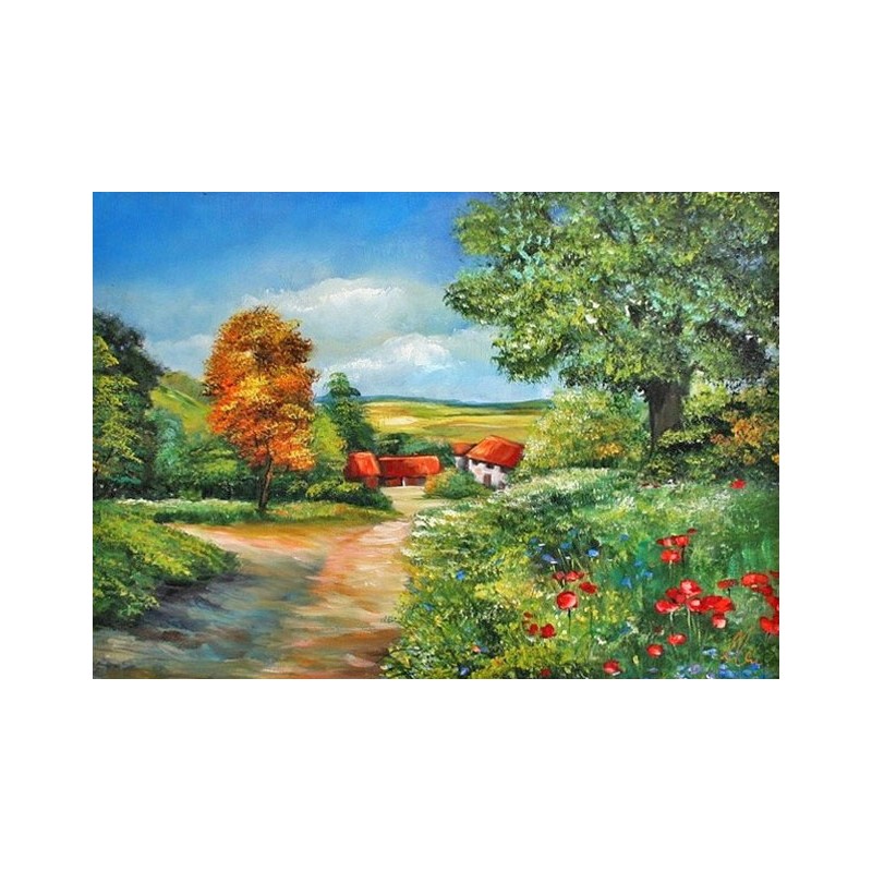  Obraz olejny ręcznie malowany 50x70cm Pejzaż z polną dróżką