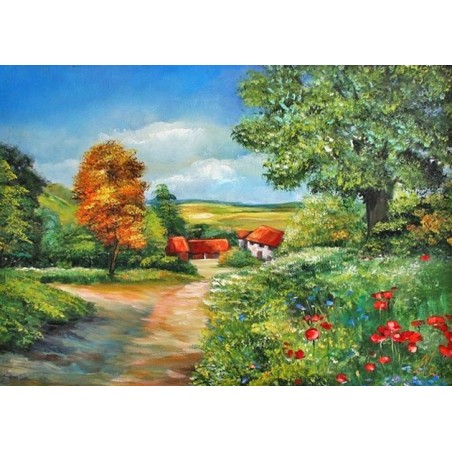  Obraz olejny ręcznie malowany 50x70cm Pejzaż z polną dróżką