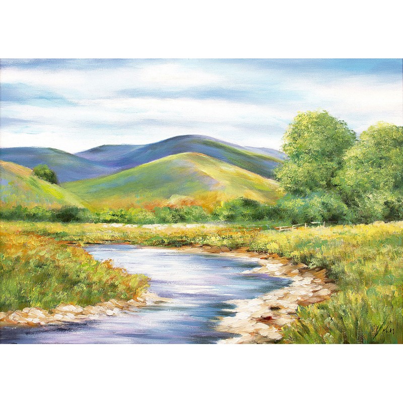  Obraz olejny ręcznie malowany 50x70cm Pejzaż z pagórkami