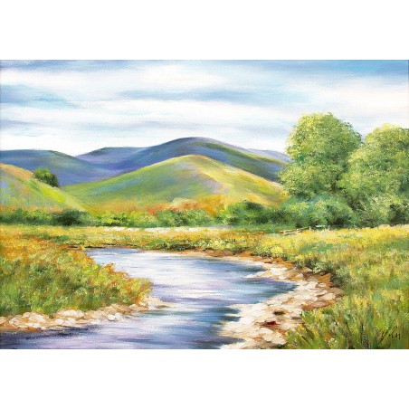  Obraz olejny ręcznie malowany 50x70cm Pejzaż z pagórkami
