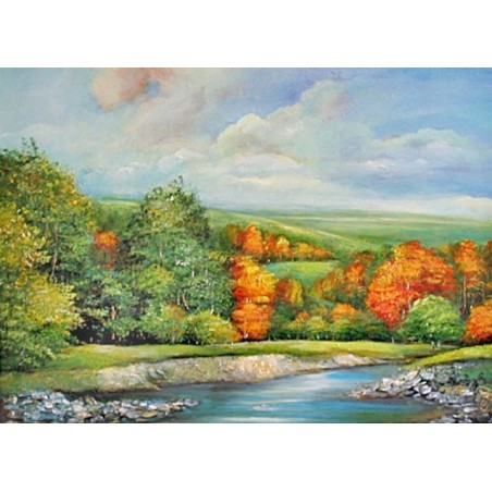  Obraz olejny ręcznie malowany 50x70cm Pejzaż z zielomi drzewami