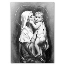 Obraz Matki Boskiej z Dzieciątkiem 50x70 cm obraz olejny na płótnie czarno-biały