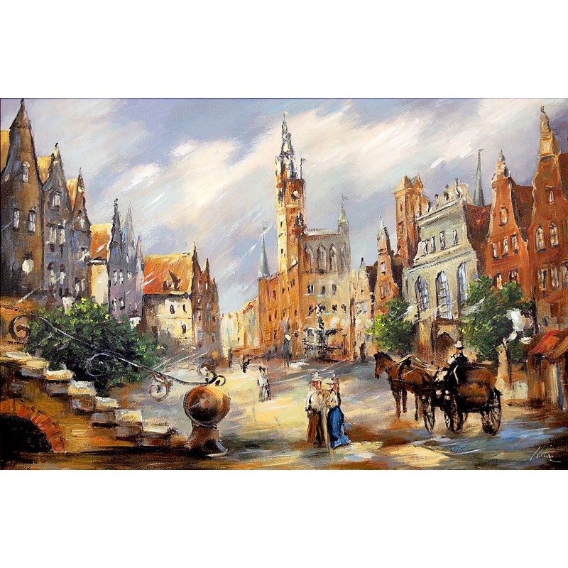  Obraz malowany Miejska uliczka 60x90cm
