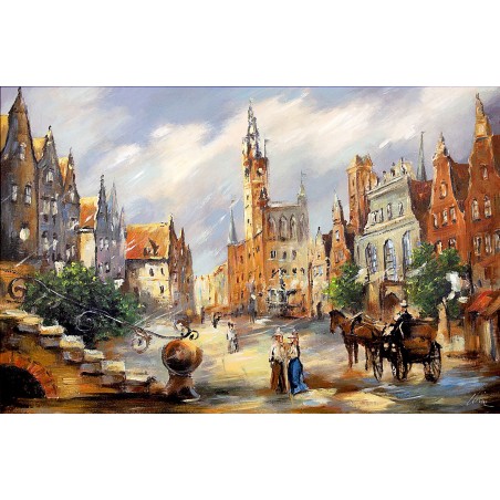  Obraz malowany Miejska uliczka 60x90cm