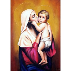  Obraz Matki Boskiej z Dzieciątkiem 50x70 cm ręcznie malowany