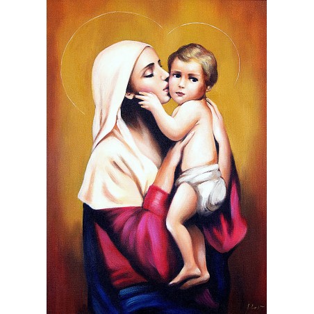  Obraz Matki Boskiej z Dzieciątkiem 50x70 cm ręcznie malowany