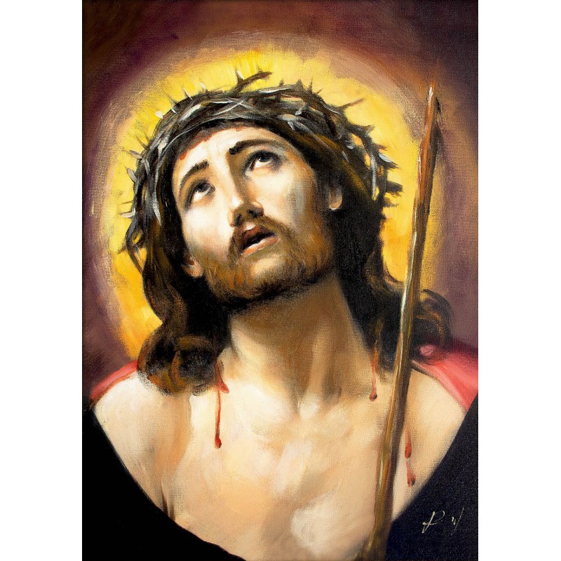  Obraz ręcznie malowany Jezus w koronie cierniowej 50x70cm