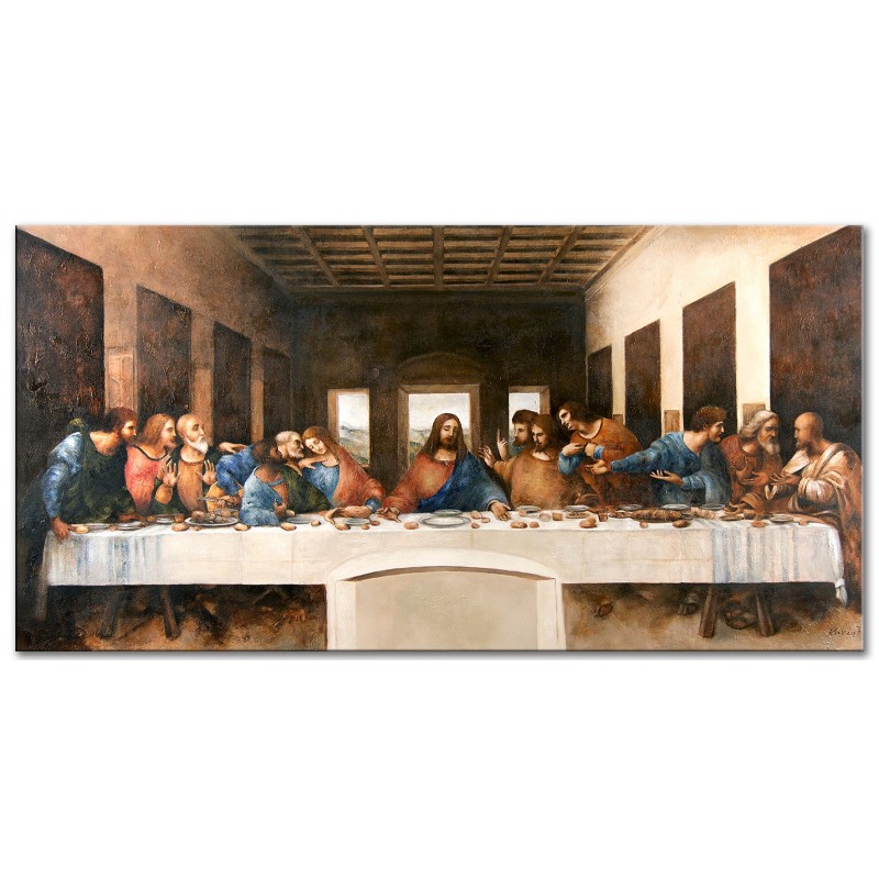  Obraz olejny ręcznie malowany na płótnie 75x150cm Leonardo da Vinci Ostatnia Wieczerza kopia
