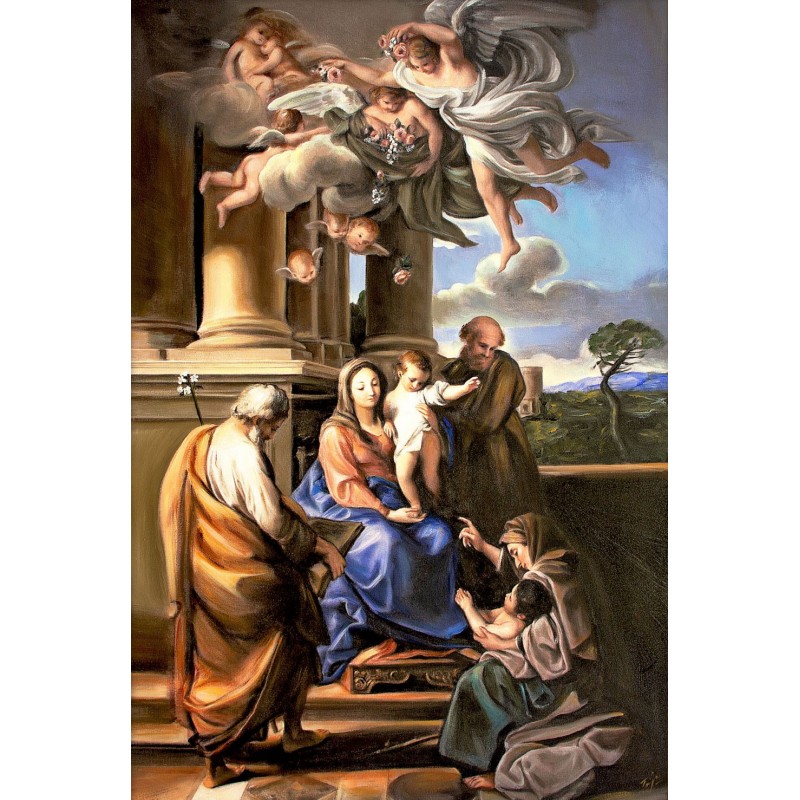  Obraz ręcznie malowany 60x90cm Pompeo Girolamo Batoni Maryja, Dzieciatko i Święci - Świętych obcowanie