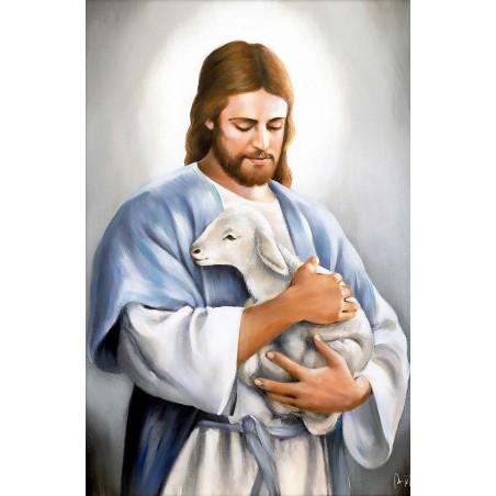  Obraz ręcznie malowany Jezus Chrystus Dobry Pasterz 80x120cm