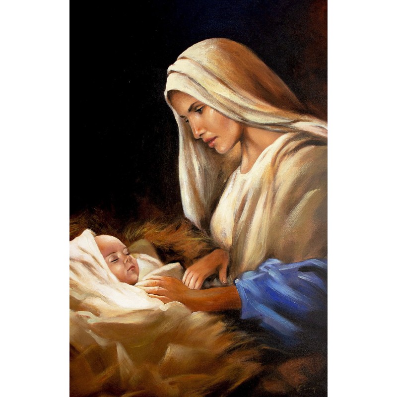  Obraz Matki Boskiej z Dzieciątkiem 60x90 cm ręcznie malowany