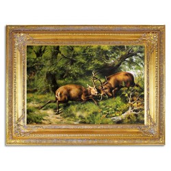  Obraz olejny ręcznie malowany 90x120cm Walka jeleni