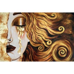  Obraz ręcznie malowany Gustav Klimt Złote łzy Frei 60x90cm z elementami płatków złota
