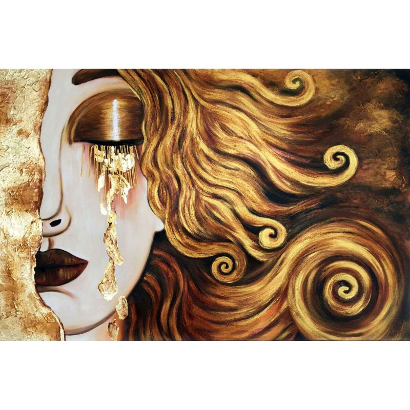  Obraz ręcznie malowany Gustav Klimt Złote łzy Frei 60x90cm z elementami płatków złota