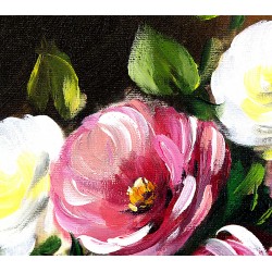  Obraz olejny ręcznie malowany 40x50cm Bukiet żółtych i pąsowych róż