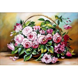  Obraz olejny ręcznie malowany 60x90cm Bukiet róż w koszyku