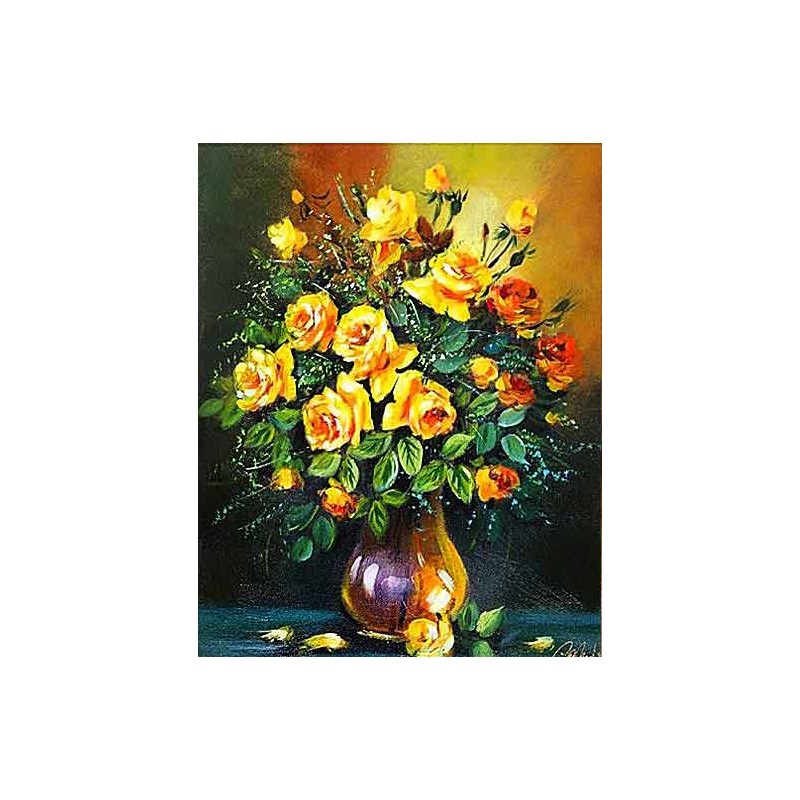  Obraz olejny ręcznie malowany 50x60cm Żółte róże w dzbanie