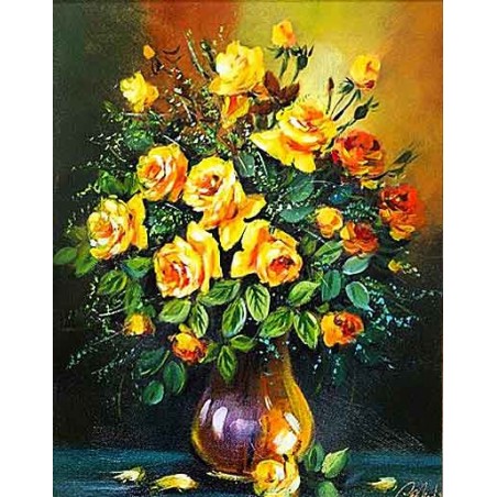  Obraz olejny ręcznie malowany 50x60cm Żółte róże w dzbanie