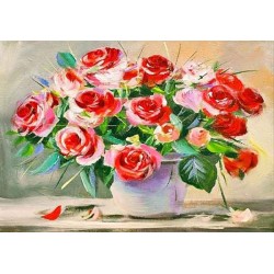  Obraz olejny ręcznie malowany 50x70cm Czerwone róże w wazonie